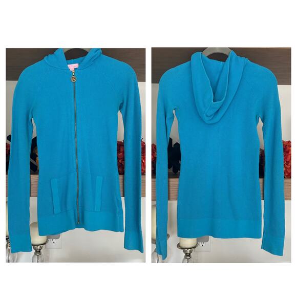 Lilly Pulitzer Zip Down Waffle Hoodie in Teal - Picture 1 of 7